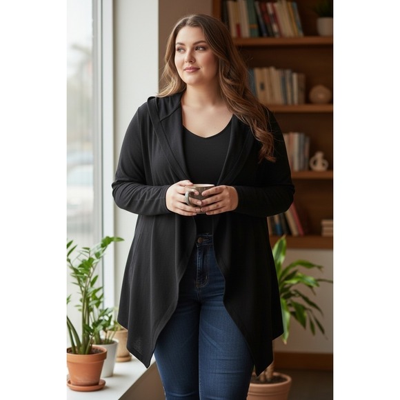 Whimsigoth Witchy Goblin Cardigan Hooded Black Open Front Waterfall 3X Fairy - Picture 2 of 6